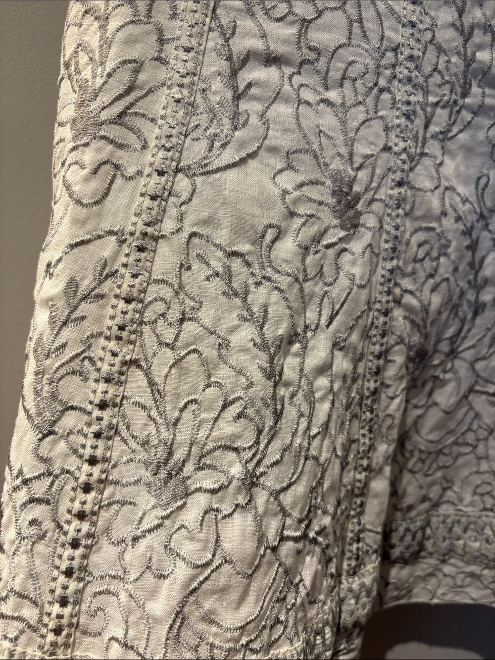Nygard Collection Y2K Embroidered A-Line Skirt in Light Gray and Cream - Picture 7 of 7